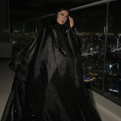 Elegant Wrinkle Chiffon Rhinestone Abaya with Scarf Dubai Middle East