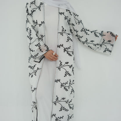 Full Embroidered Open Abaya with Inner Dress Elegant Modest Style