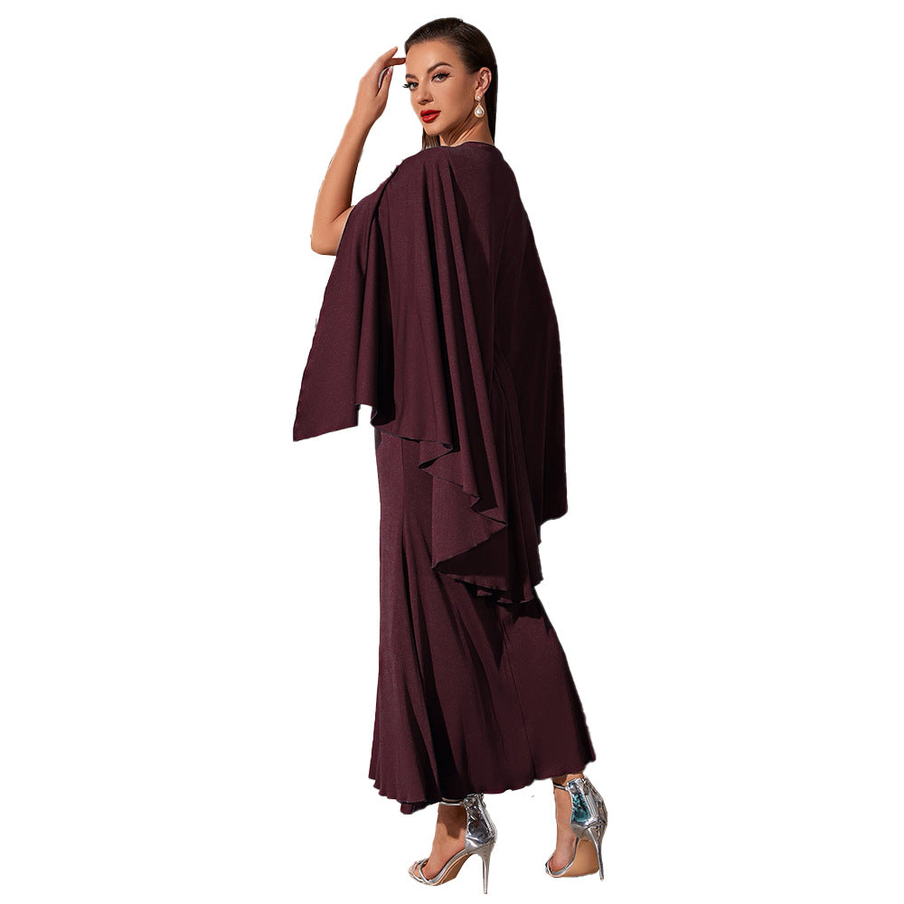 V-neck Bat Sleeve Party Embroidered Dress