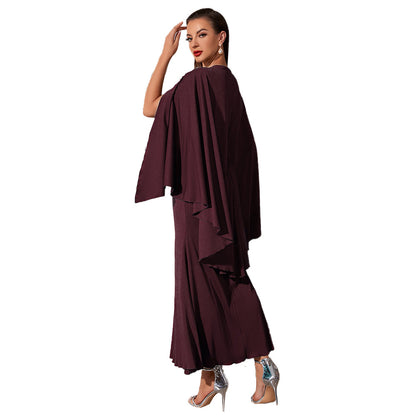 V-neck Bat Sleeve Party Embroidered Dress
