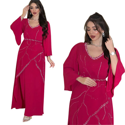Women's Hot Diamond Chiffon Dress with Belt