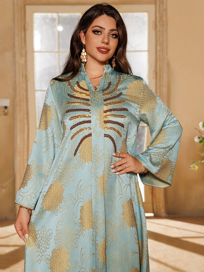 Women's V-neck Jacquard Beaded Dress