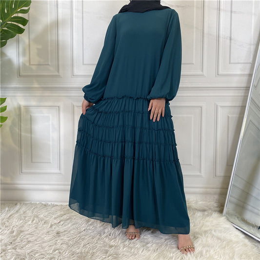 Chiffon Solid Color Large Hem Loose Dress