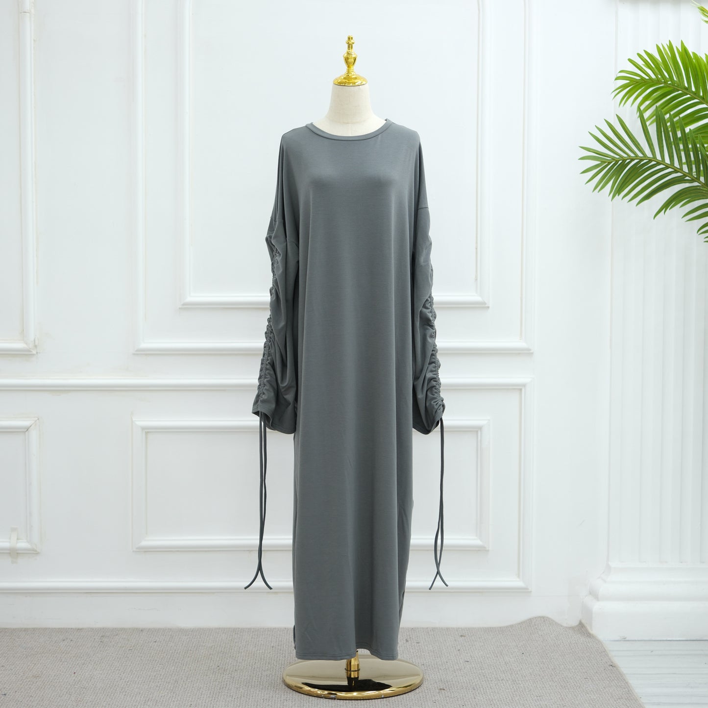 Cuff Drawstring Middle East Modest Maxi Robe Abaya
