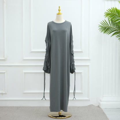 Cuff Drawstring Middle East Modest Maxi Robe Abaya