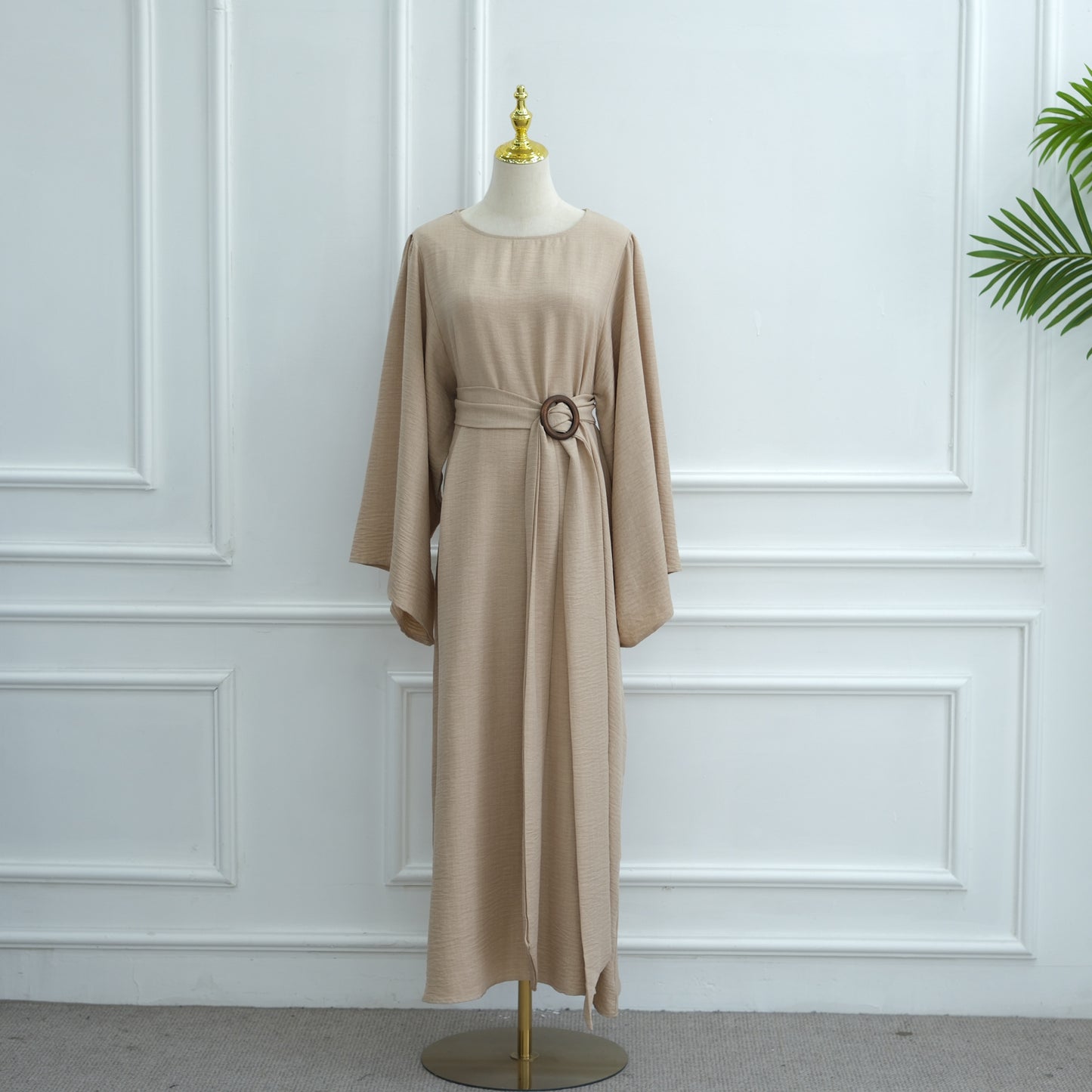 Elegant Belted Wide-Sleeve Maxi Dress for Women