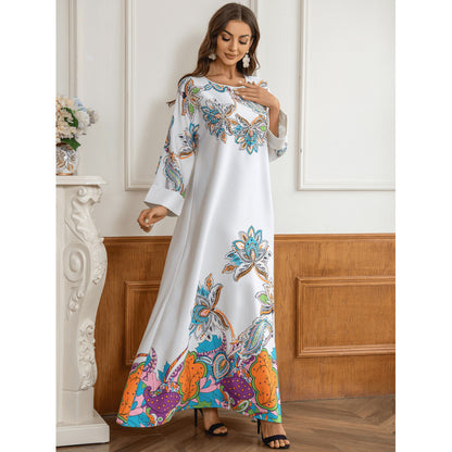 Floral Rhinestone Muslim Evening Kaftan Maxi Dress