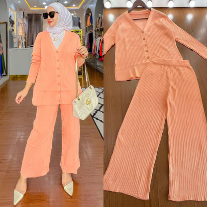 Women's Wide-leg Pants Knit Two Piece Set