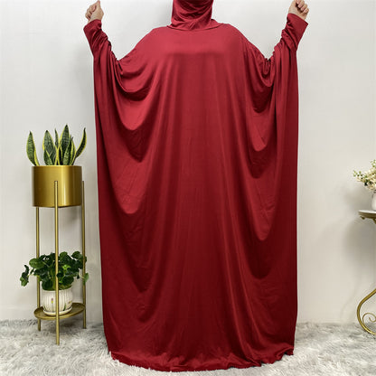 Solid Color Fashion Bat Sleeve Abaya Dress