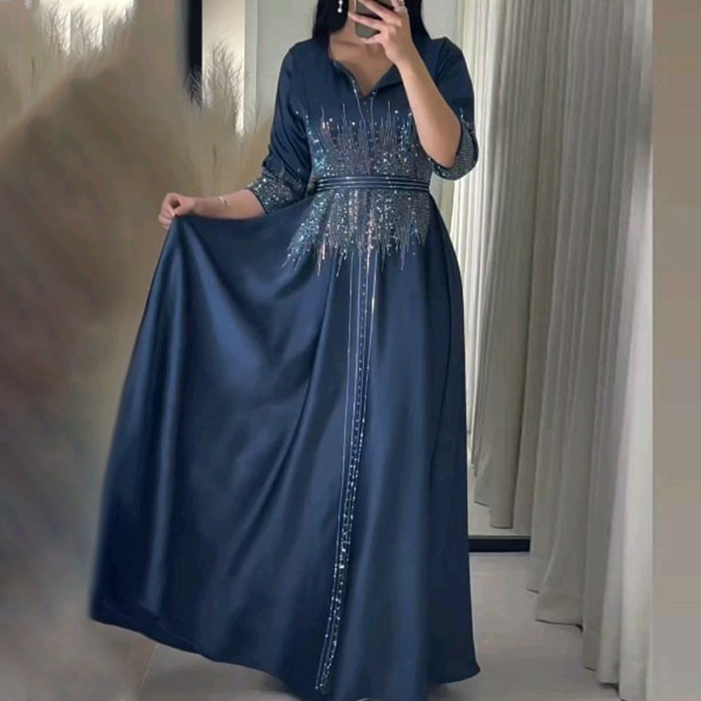 party dress dubai Luxury Dubai Gold Muslim Evening Dresses Elegant Beads Arabic Formal Party Dress