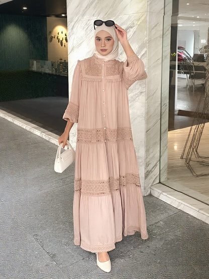 Elegant Ruffle-Trim Long Sleeve Maxi Dress