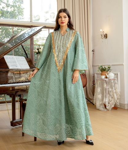 Women's Mesh Embroidered Sequin Jalabiya Dress