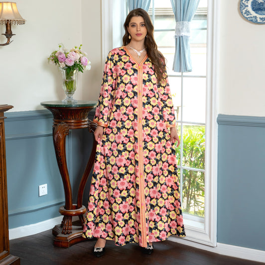 Women's Floral Patterned Patchwork Dress
