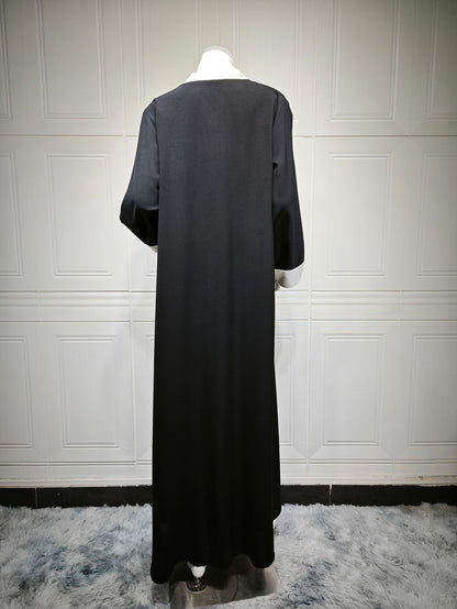 Black and White Contrast Abaya Open Front Long Robe for Women