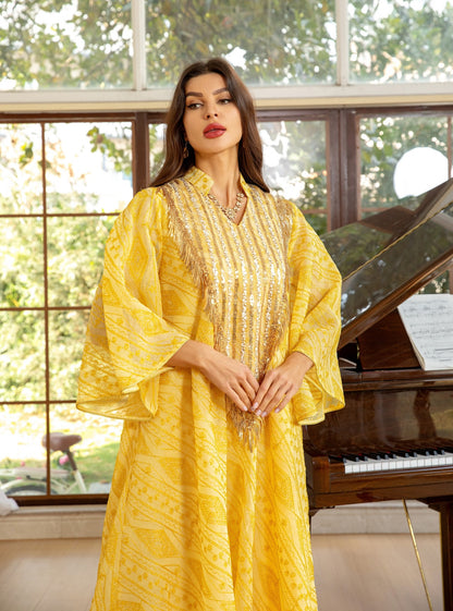 Women's Mesh Embroidered Sequin Jalabiya Dress