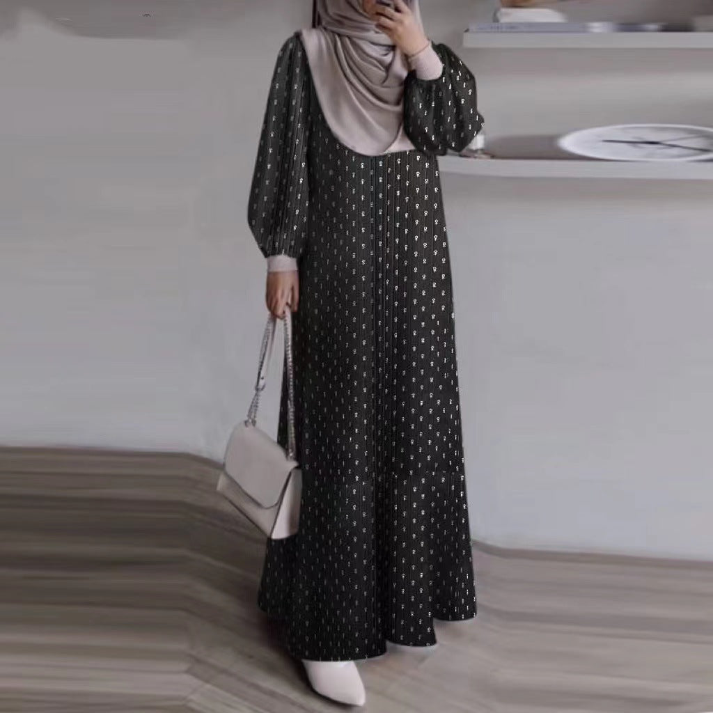 Women's Long-sleeved Printed Black Abaya Dress