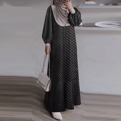 Women's Long-sleeved Printed Black Abaya Dress