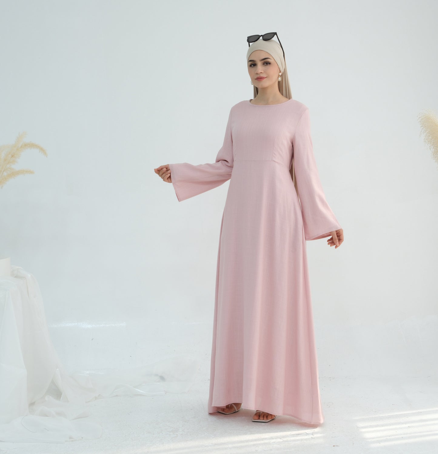 Women's Solid Cotton and Linen Waist-cinching Robe