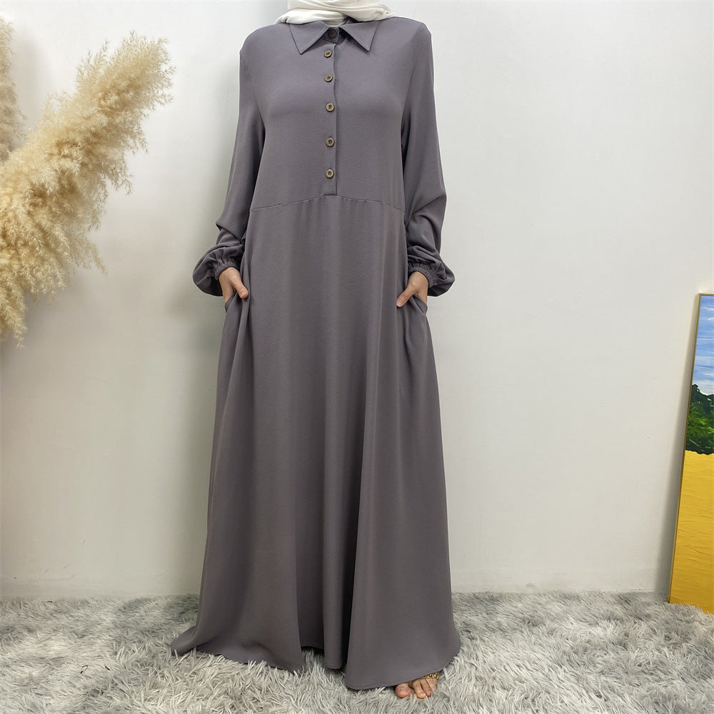 Plain Loose Buttoned Dress with Pockets