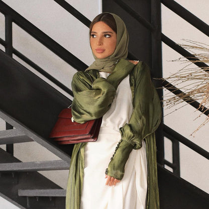Plain Mushroom Button Satin Cardigan Robe