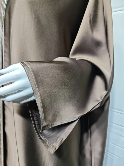 Loose Solid-colored Satin Open Abaya