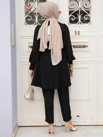 Women's Lace-up Balloon Sleeve Casual Suit