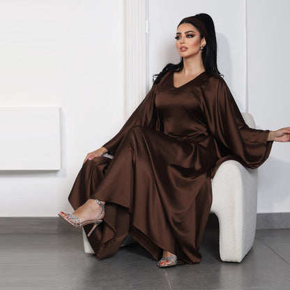 Women's Pullover Waist-cinching Modest Coffee Dress