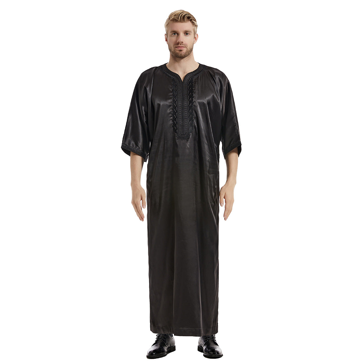 Men's Satin Mid-sleeved Embroidered Robe