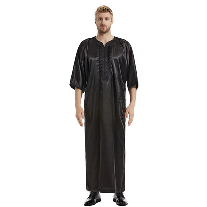 Men's Satin Mid-sleeved Embroidered Robe