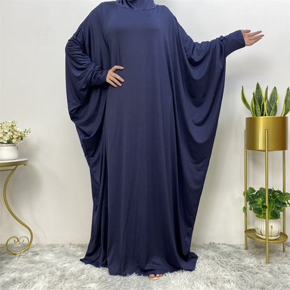 Solid Color Fashion Bat Sleeve Abaya Dress