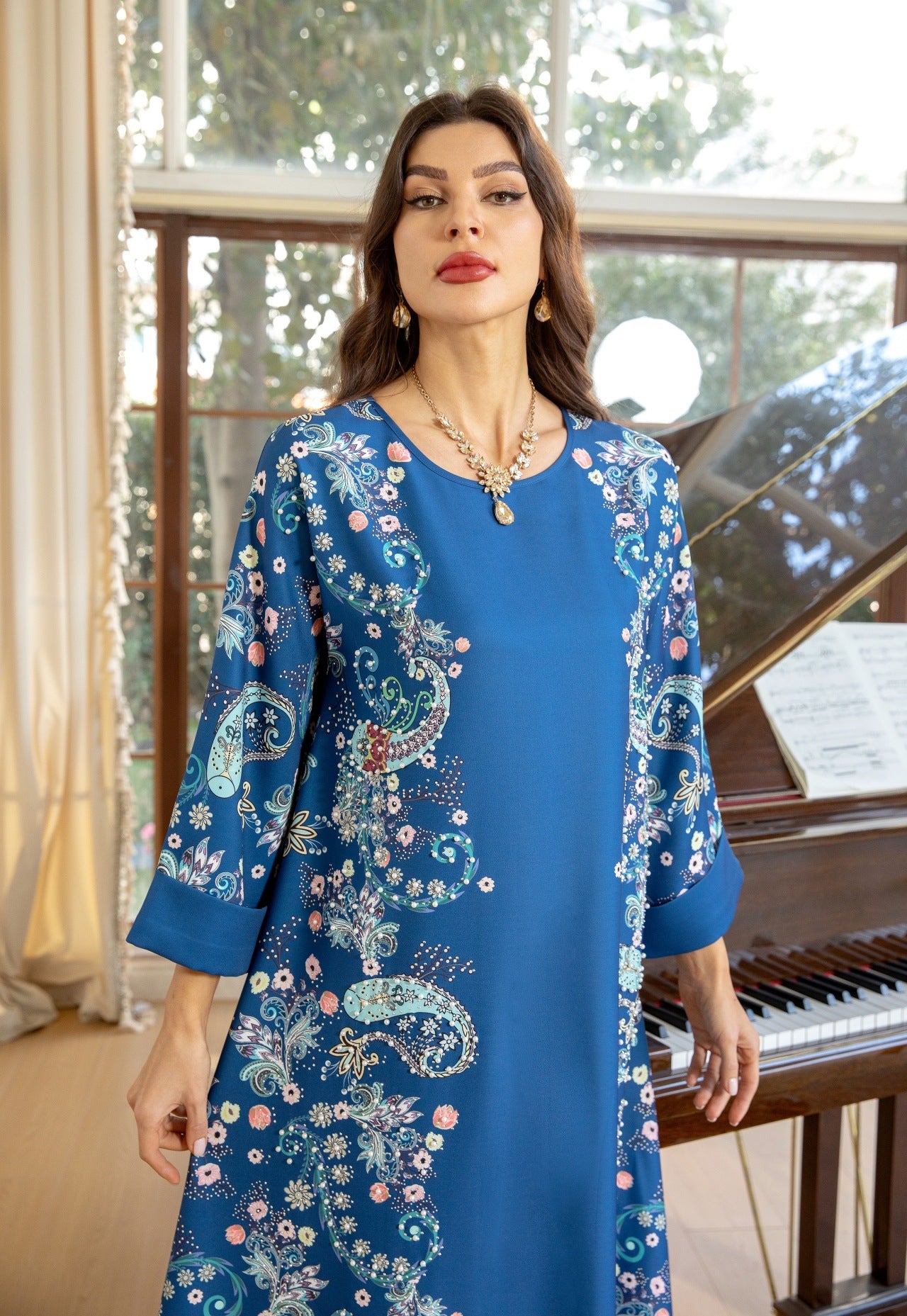 Women's Hot Diamond Pearl Jalabiya Dress
