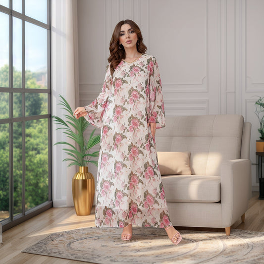 Women's Flared Sleeve V-neck Printed Dress