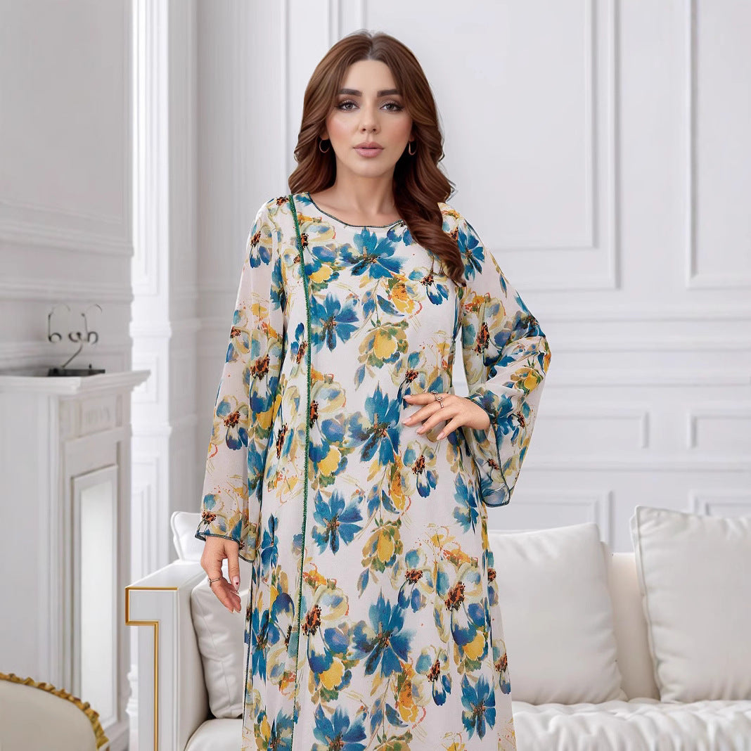 Women's Beaded Chiffon Print Dress