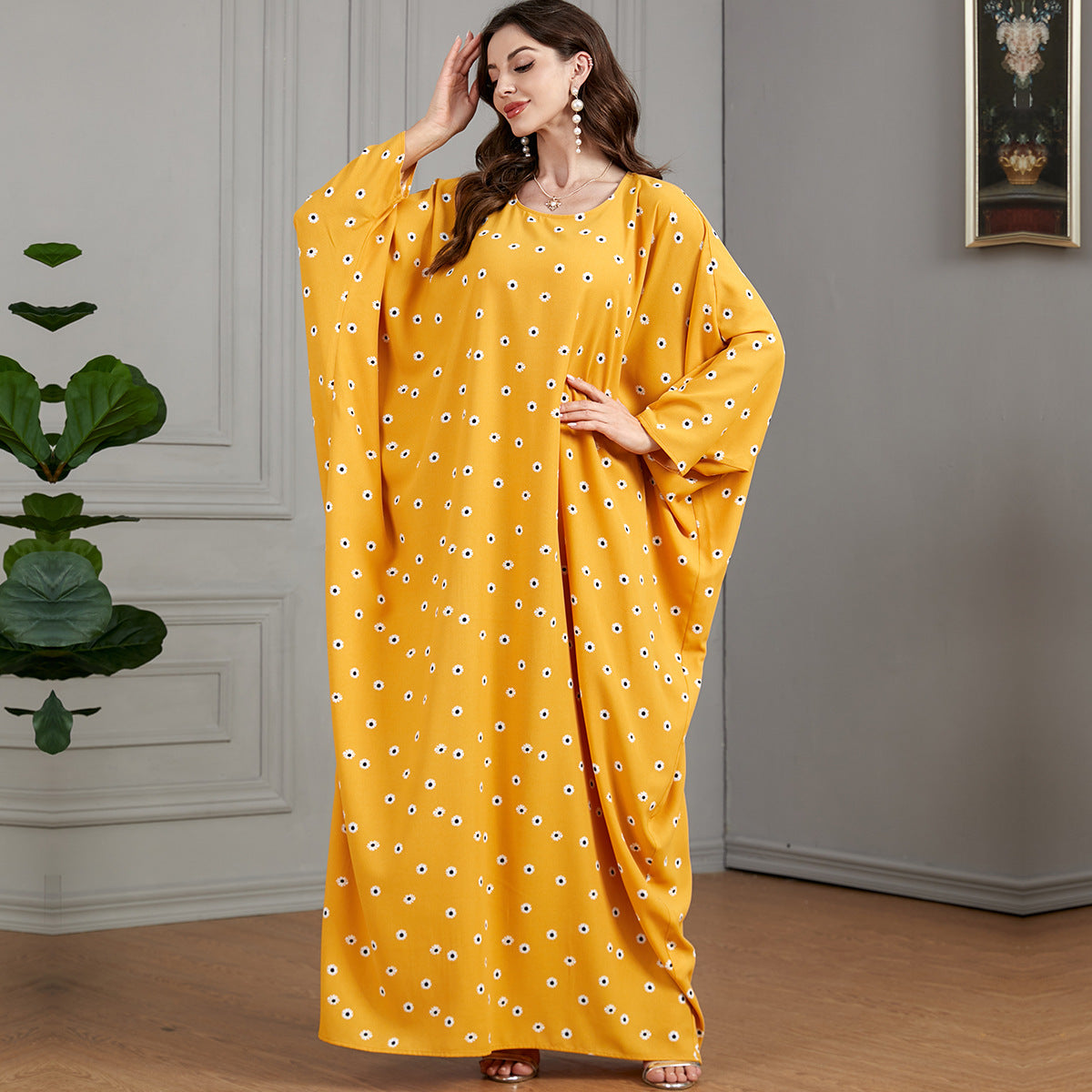 Women's Print Casual Yellow Dress