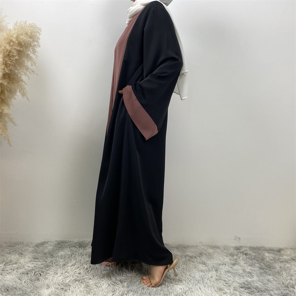 Modest Cardigan Patchwork Fake Two-piece Dress