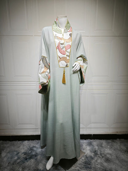 Women's Embroidered Panelled Fringed Dress