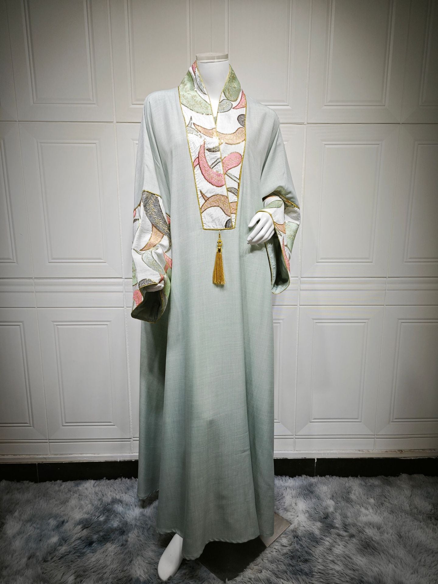 Women's Embroidered Panelled Fringed Dress