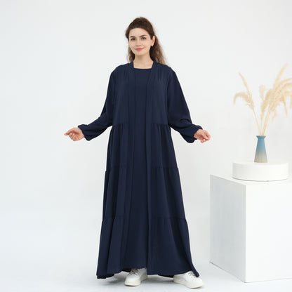 Solid Color Hijab-Friendly Modest Layered Two-Piece Set