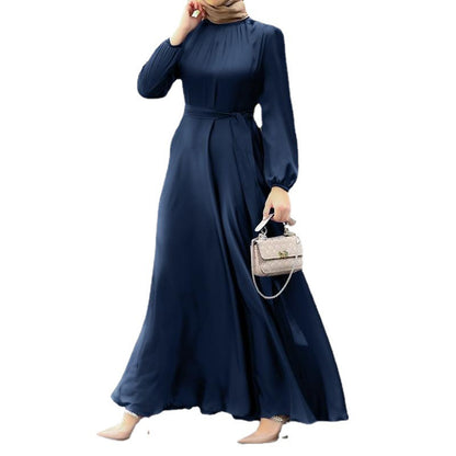 Long Sleeve Strappy Waist  Loose Dress