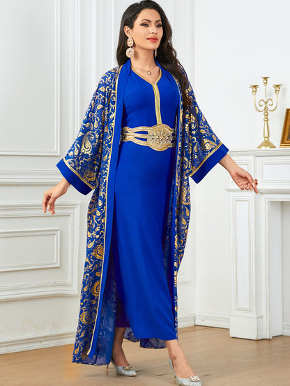 Women's Summer New Muslim Stamped Robe Two Piece Dresses