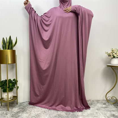 Solid Color Fashion Bat Sleeve Abaya Dress