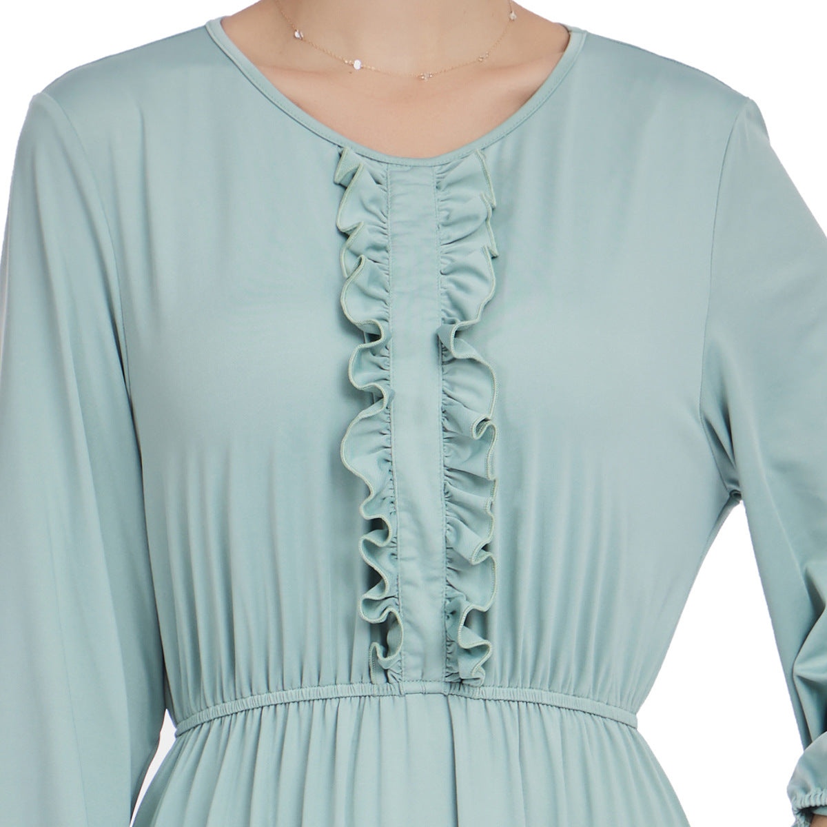 Ruffled Front Maxi Dress with Long Sleeves
