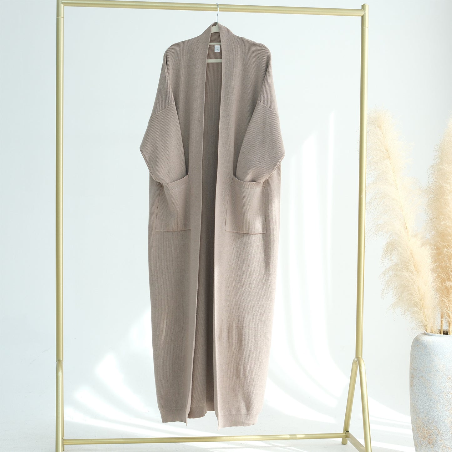 Thick Knit Two-Piece Abaya Set with Cardigan and Inner Dress