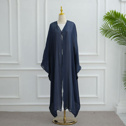 Modest Solid Color Crepe Elegant Cardigan Robe