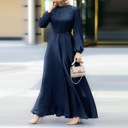 Long Sleeve Strappy Waist  Loose Dress
