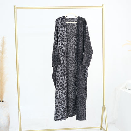 Leopard Abaya Open Front Cardigan in Lightweight Chiffon