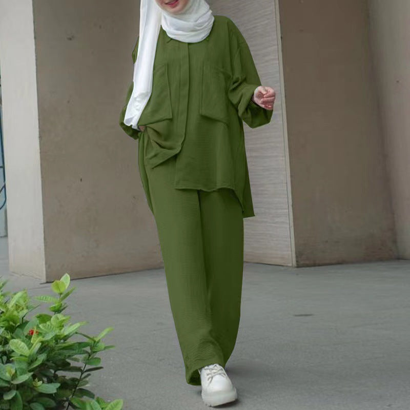 Women's Solid Color Trousers And Shirt Sets