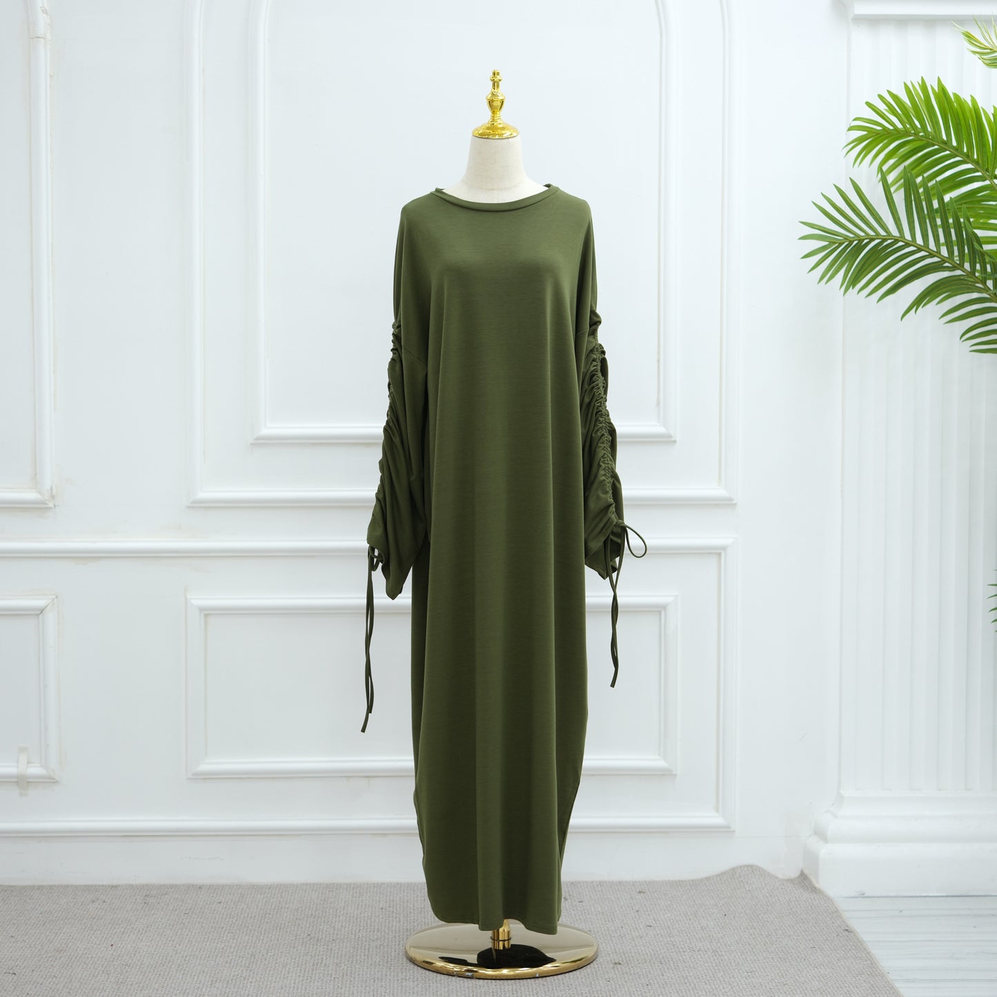 Cuff Drawstring Middle East Modest Maxi Robe Abaya