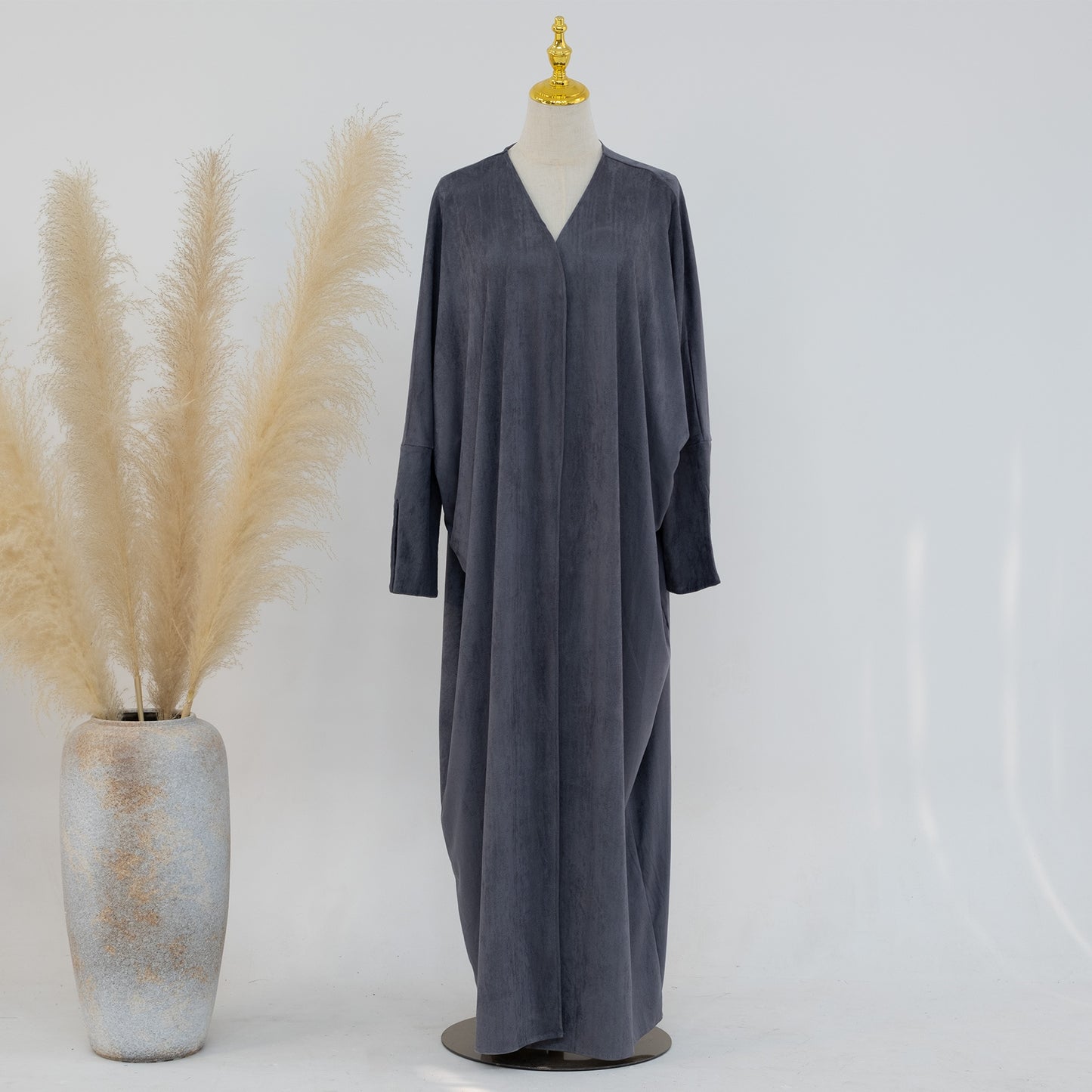 Suede Feel Long Open Abaya Robe