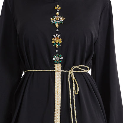 Women's Hooded Long-sleeved Hand-stitched Diamond Dress